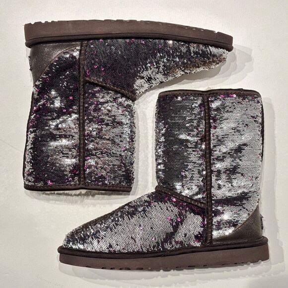 Ugg Australia Sequin Silver Purple Sparkle Winter Boot Women 7 Minimal Wear (#2) - Picture 13 of 16